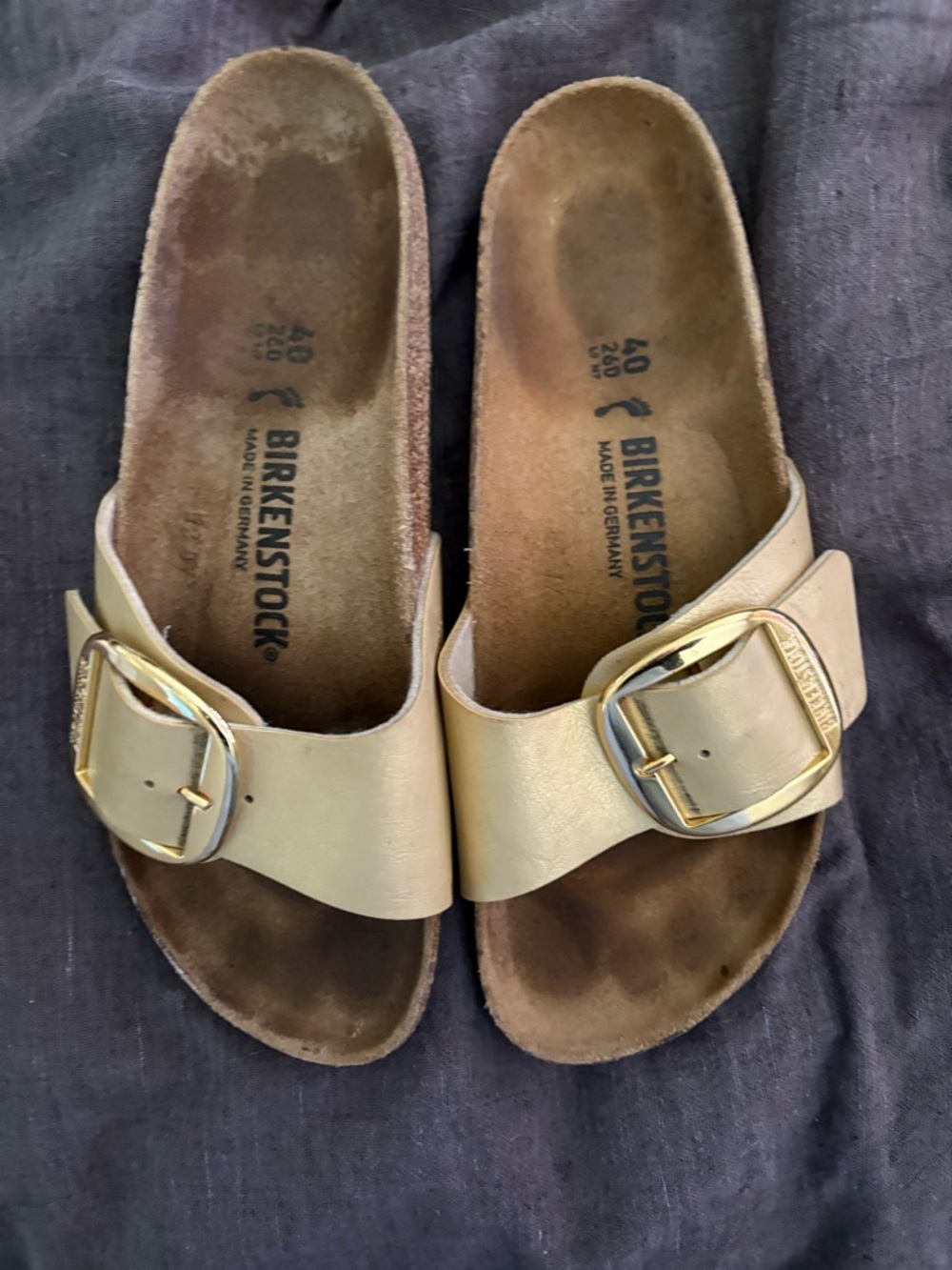 Birkenstock Single Strap Sandals in Metallic Gold-Tan